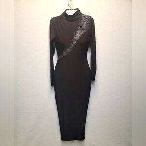NAKED WARDROBE Size small long sleeve rhinestone embellished black dress